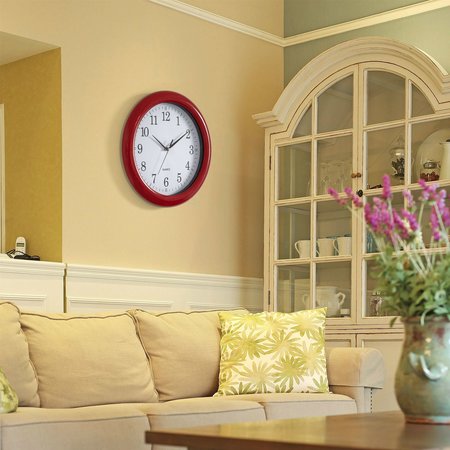 Clockswise Decorative Classic Red Round Wall Clock For Living Room, Kitchen, Dining Room, Plastic QI004510.RD